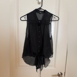 PAPAYA sleeveless sheer tie-waist black button down shirt size M